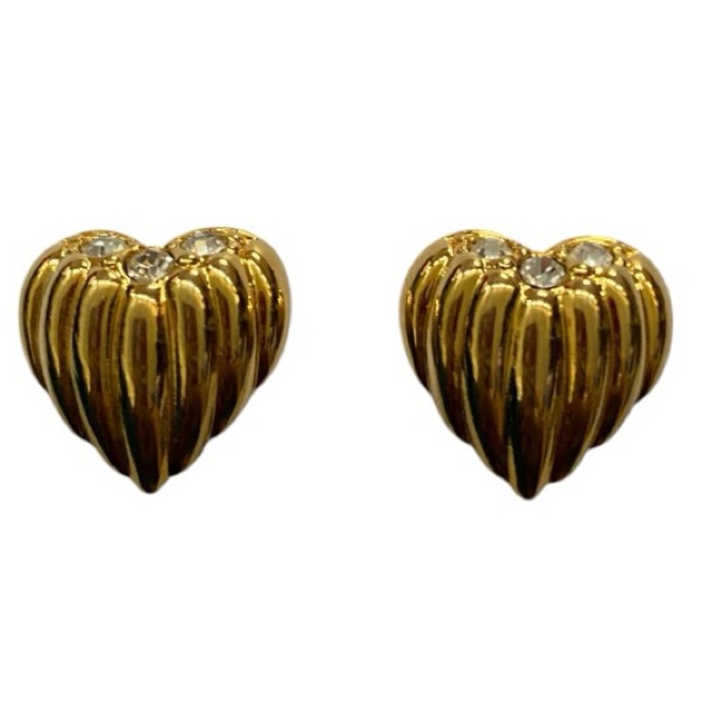 Joan Rivers gold toned Heart With rhinestone clip on earrings
